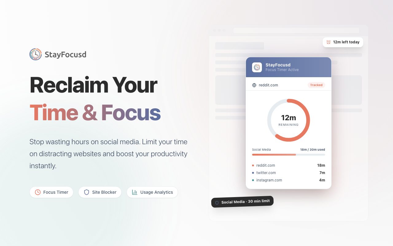StayFocusd – Website Blocker & Focus Timer & Shorts Blocker - 截图 1