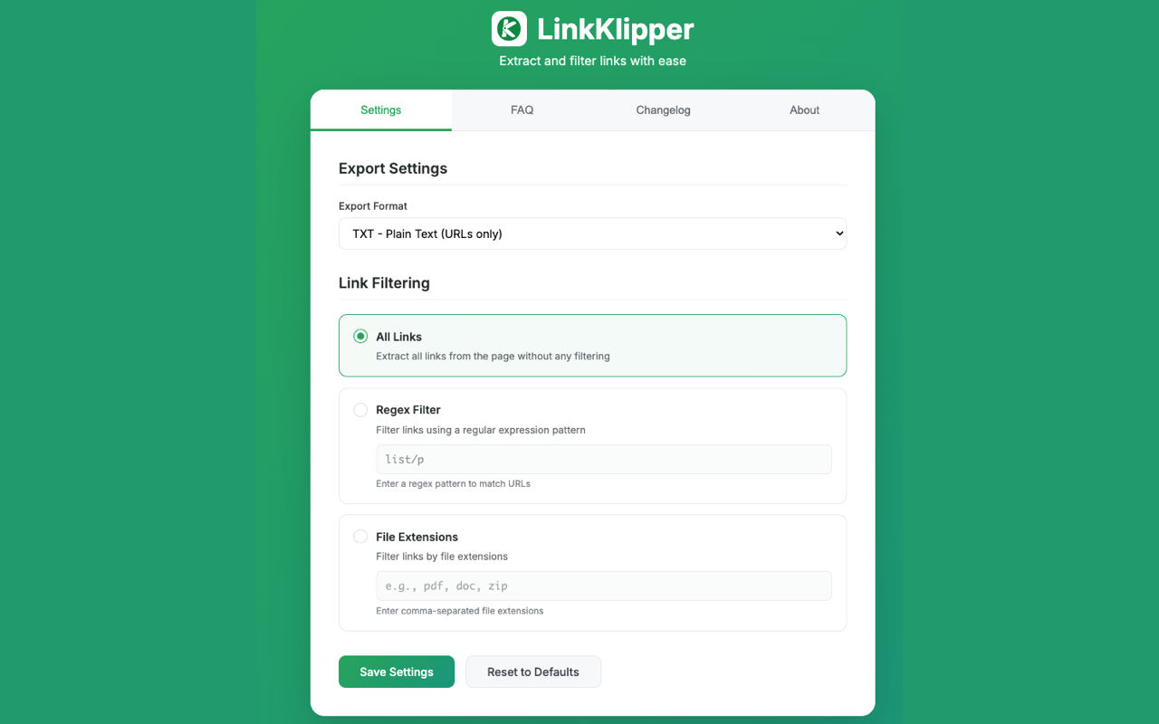 Link Klipper - Extract all links - 截图 2