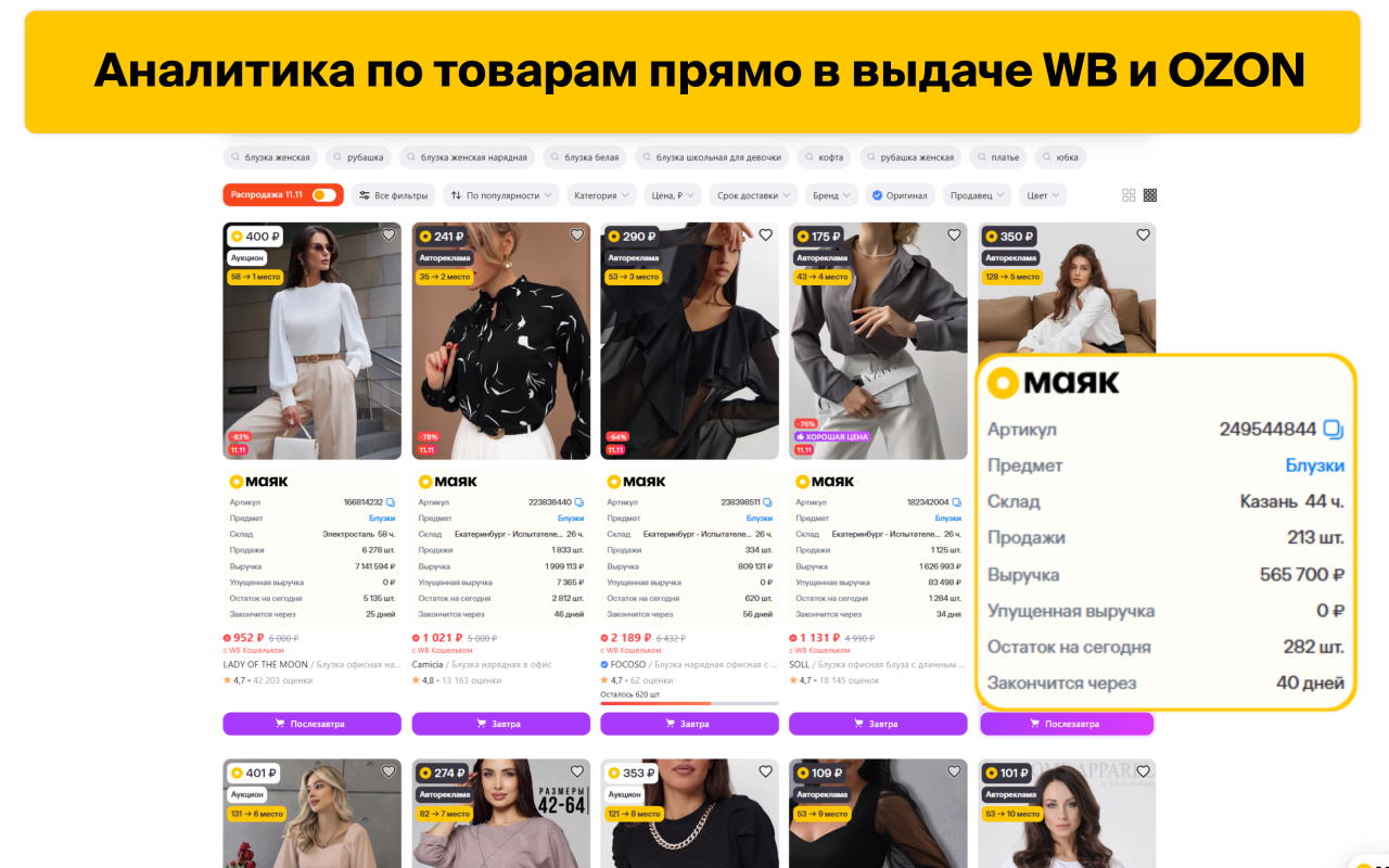 МАЯК - бесплатная аналитика маркетплейсов Wildberries и OZON - 截图 4