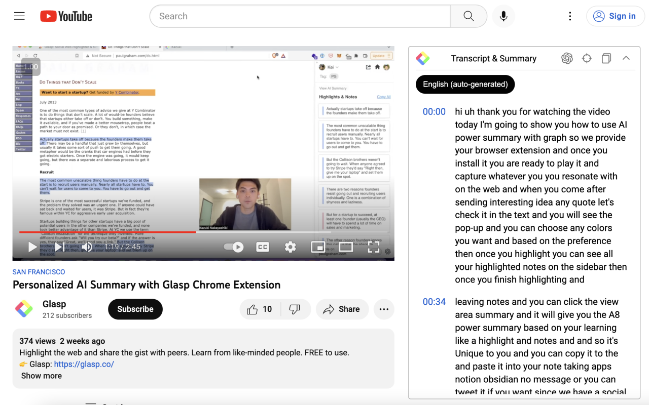 YouTube Summary & ChatGPT by Glasp - 截图 1