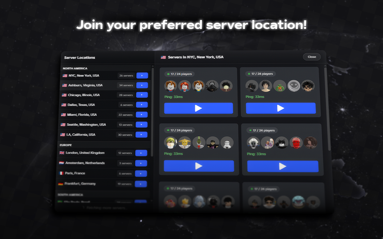 RoRegion – 减少延迟、Ping 并提升 FPS: Roblox 区域选择器 - 截图 1
