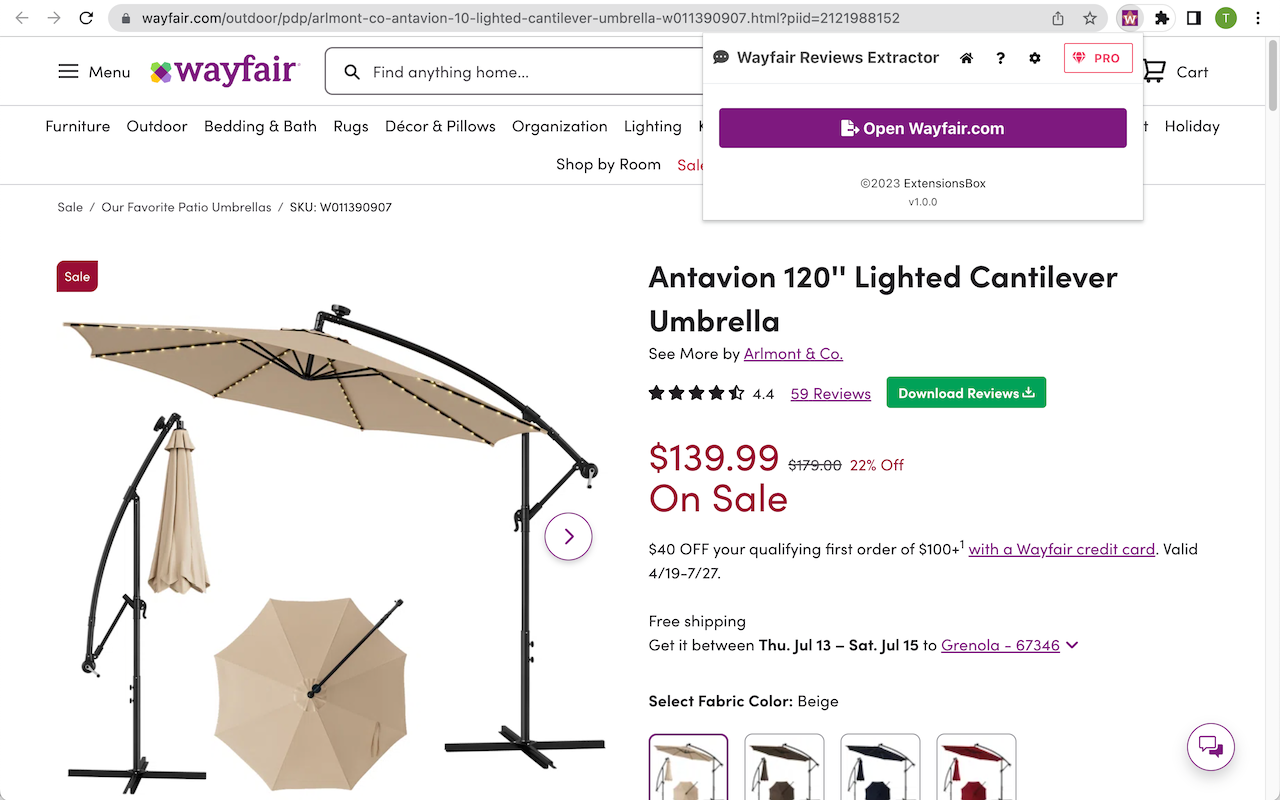 Wayfair商品评论一键导出CSV - 截图 1