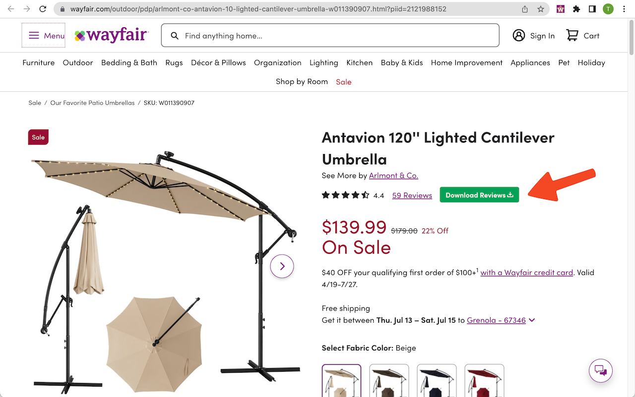 Wayfair商品评论一键导出CSV - 截图 5