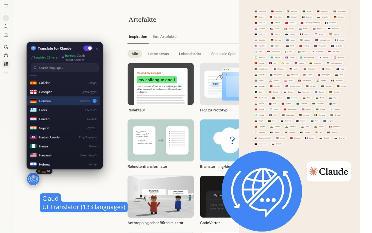 Claude AI: 界面翻译工具 — 中文 和133种语言 - 截图 4