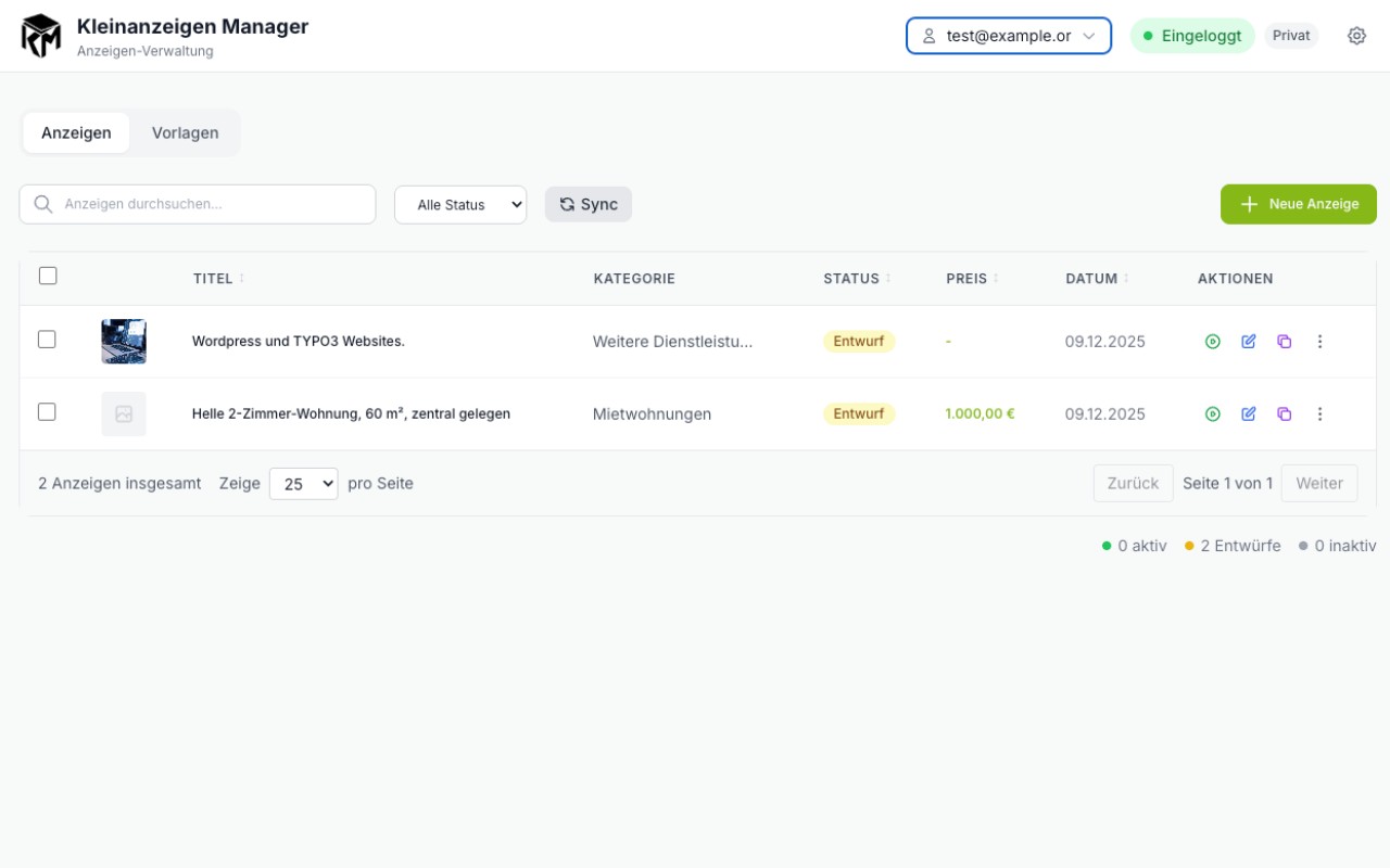 Kleinanzeigen Manager – AI Powered - 截图 1
