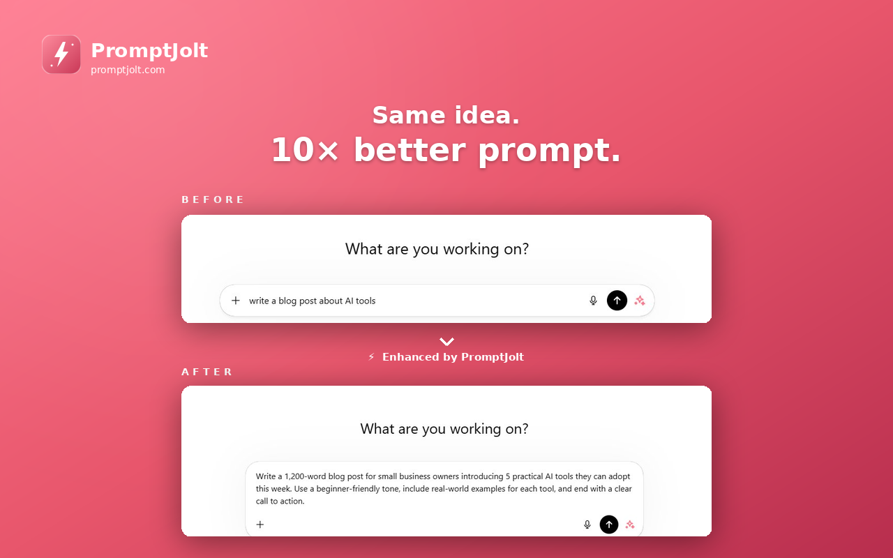 PromptJolt – ChatGPT、Claude、Gemini AI 提示词优化器 - 截图 1