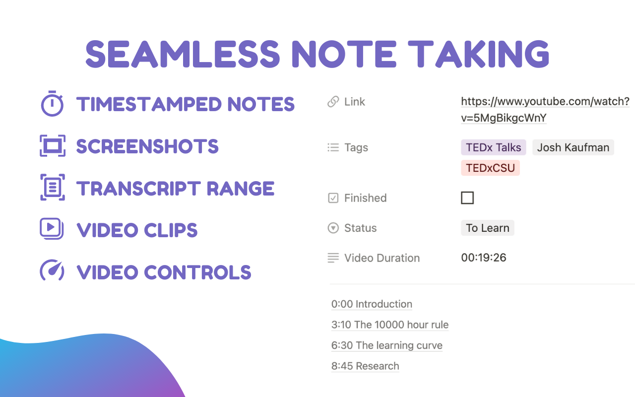 YouTube Notes to Notion with Udemy, Coursera, BiliBili and more by Snipo - 截图 2