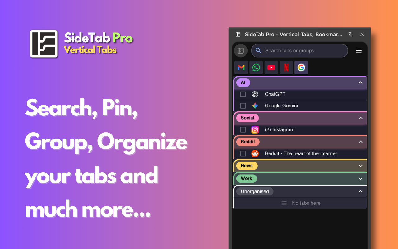 SideTab Pro - Vertical Tabs, Bookmarks and Reading List - 截图 1