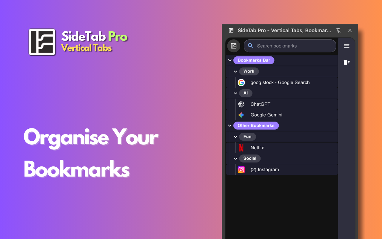 SideTab Pro - Vertical Tabs, Bookmarks and Reading List - 截图 3