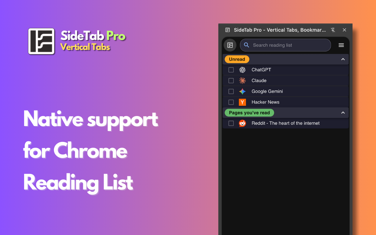 SideTab Pro - Vertical Tabs, Bookmarks and Reading List - 截图 5