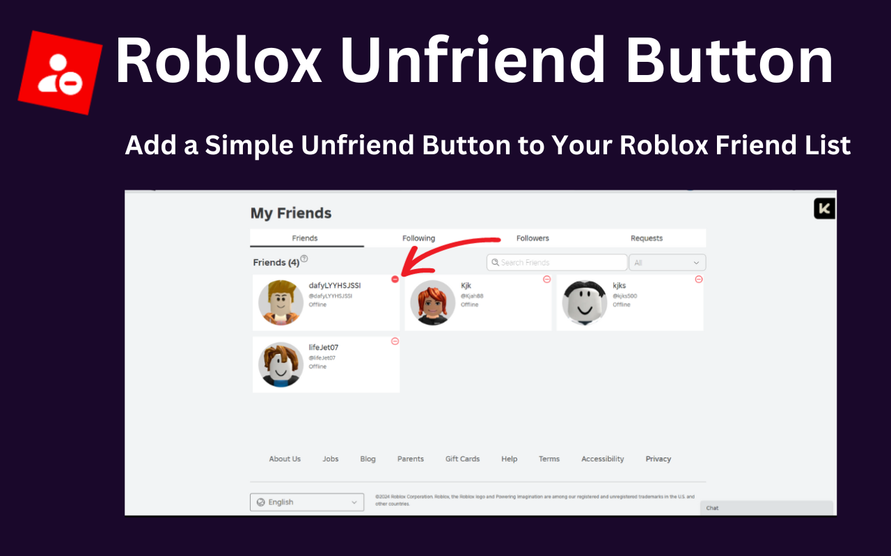 Roblox unfriend button - 截图 1