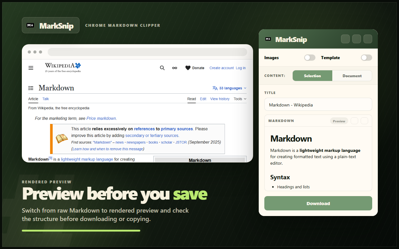 MarkSnip - 网页转 Markdown 剪藏 - 截图 1