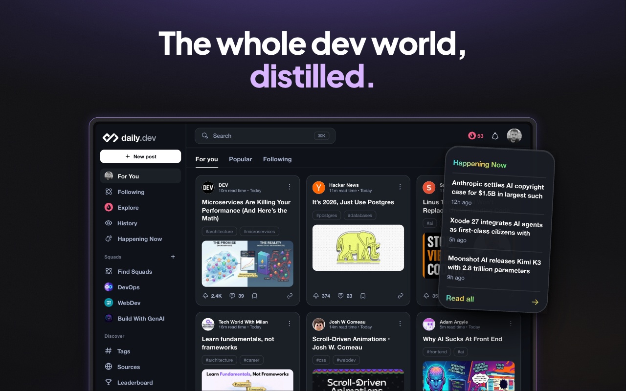 daily.dev | 对味的开发者资讯,就在每一个新标签页 - 截图 2