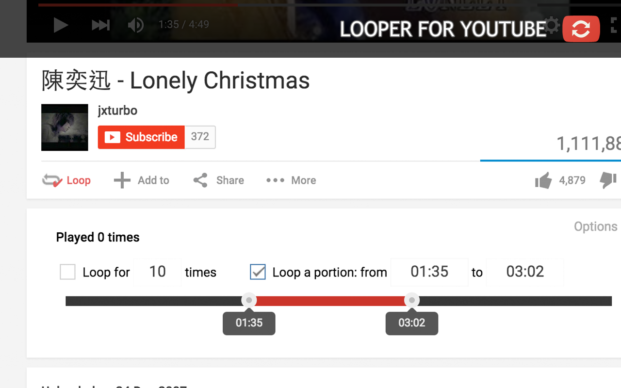Looper for YouTube - 自动重播 - 截图 2