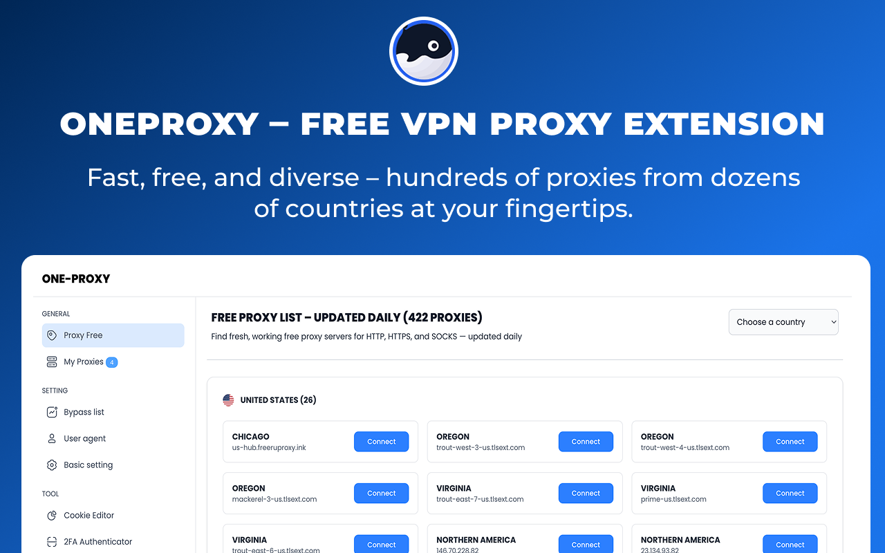 OneProxy – Free Proxy Extension - 截图 2