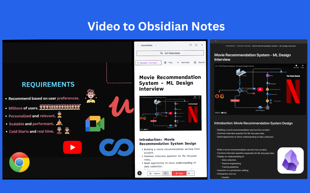 Obsidian AI 视频笔记与截图 (B站, 腾讯课堂, YouTube 等) - HoverNotes - 截图 5