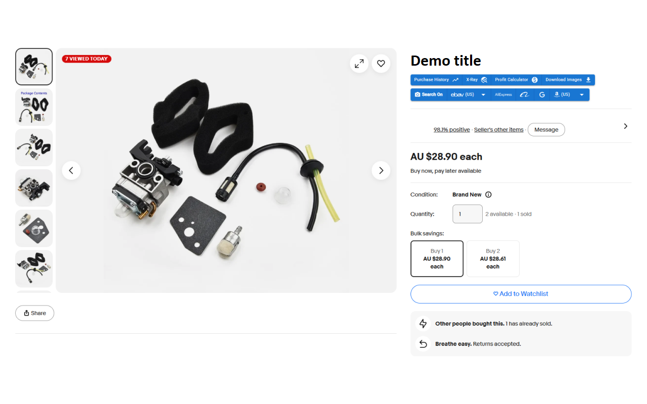 Ebay Sold History Button, Popularity Sort, Profit Calc, Images, Analytics - 截图 1