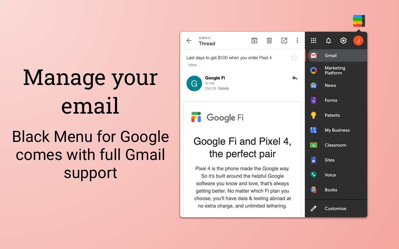 Black Menu for Google™ - 截图 3