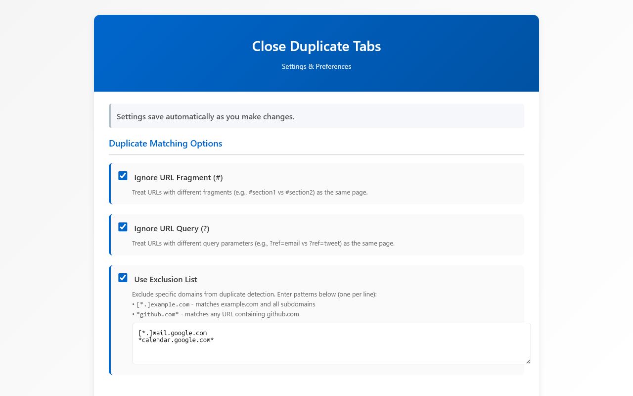 Close Duplicate Tabs - 截图 2