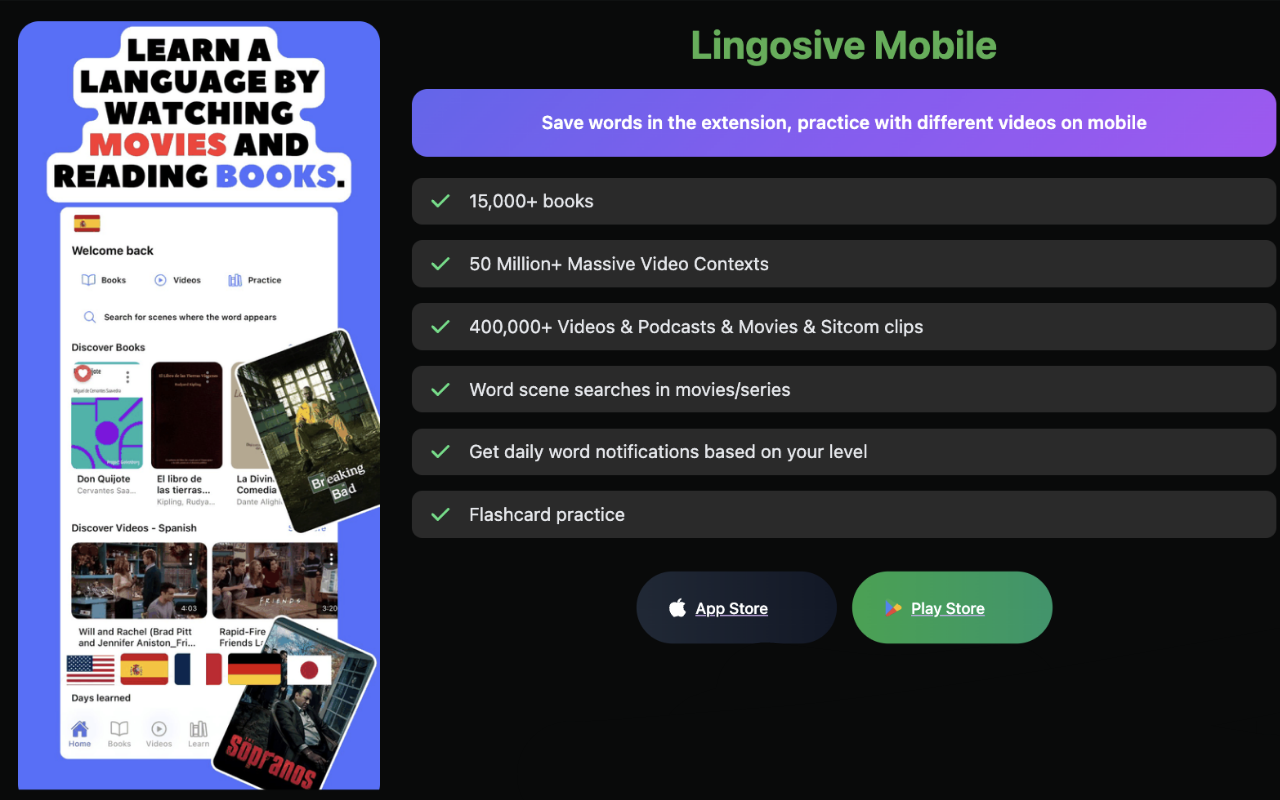 Lingosive: YouTube & Netflix & HBO AI沉浸式双语字幕 - 截图 1