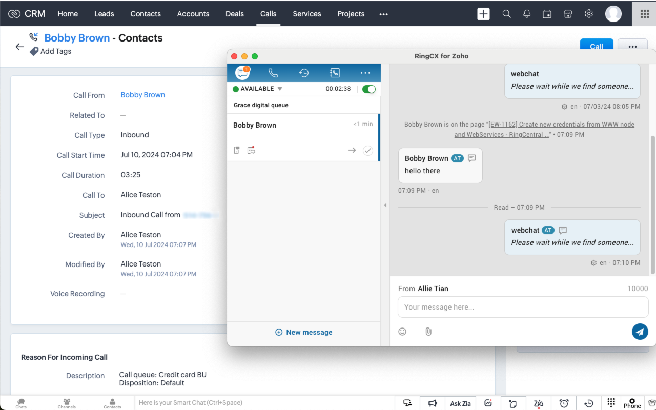 RingCentral RingCX for Zoho - 截图 2