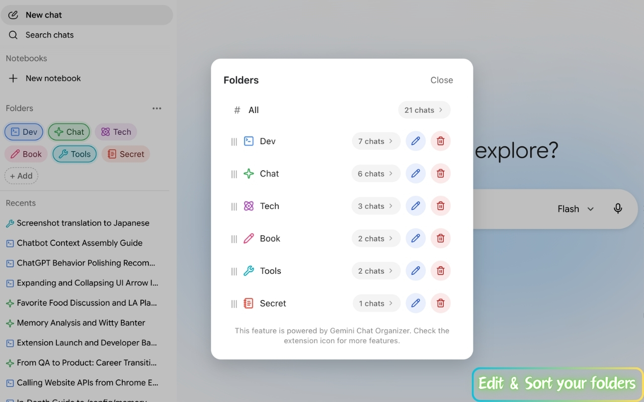 Gemini Chat Organizer - 文件夹与筛选 - 截图 4