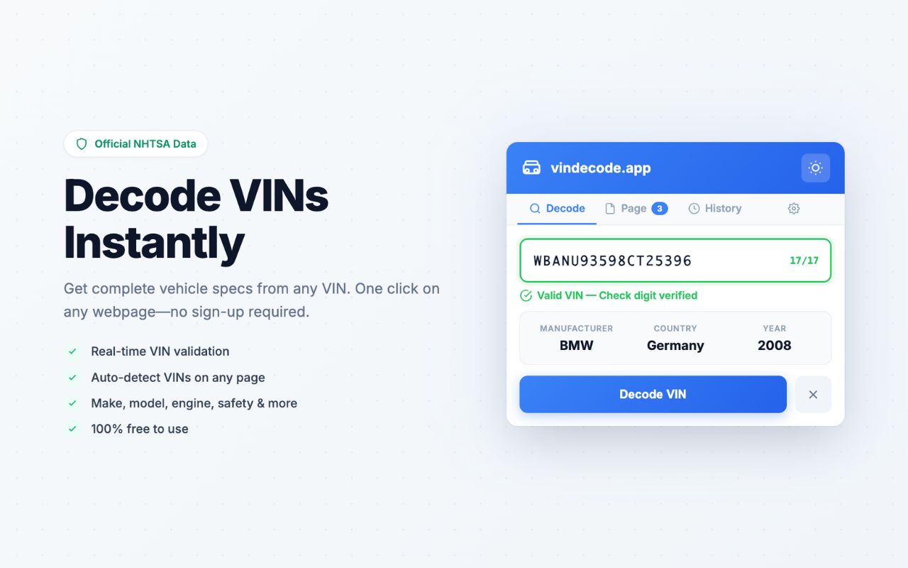 vindecode.app - Free VIN Decoder and Instant Car Report - 截图 3