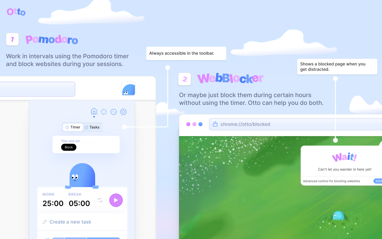 Otto: Pomodoro timer & Website Blocker. Block sites, Focus mindfully - 截图 1