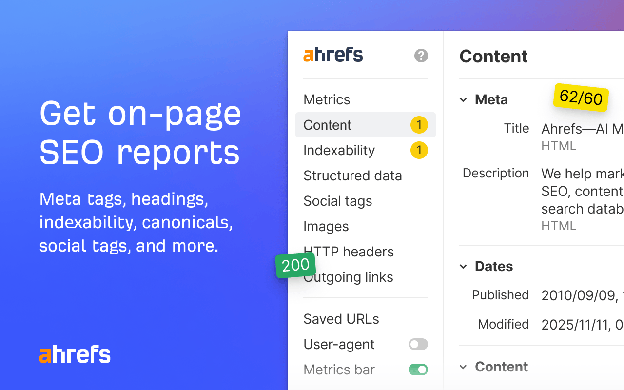 Ahrefs SEO Toolbar - 截图 1