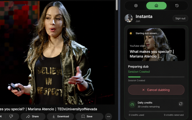 Instanta - AI YouTube 同步同声传译与视频翻译 - 截图 3