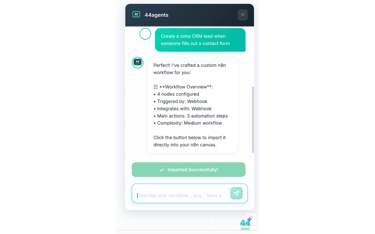 44agents - AI n8n Workflow Generator - 截图 1