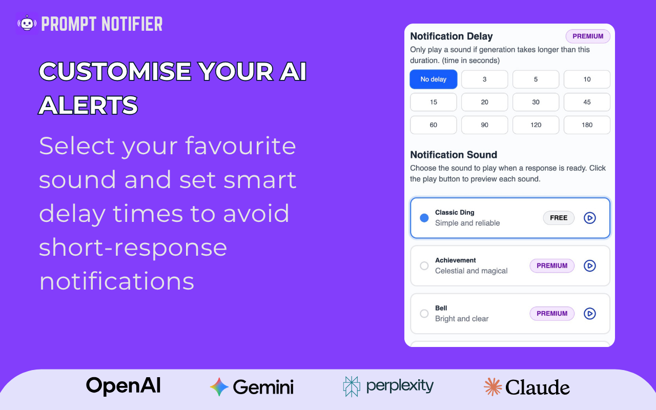 Prompt Notifier: Sound Alerts for ChatGPT, Gemini, Claude, AI Studio & More - 截图 3