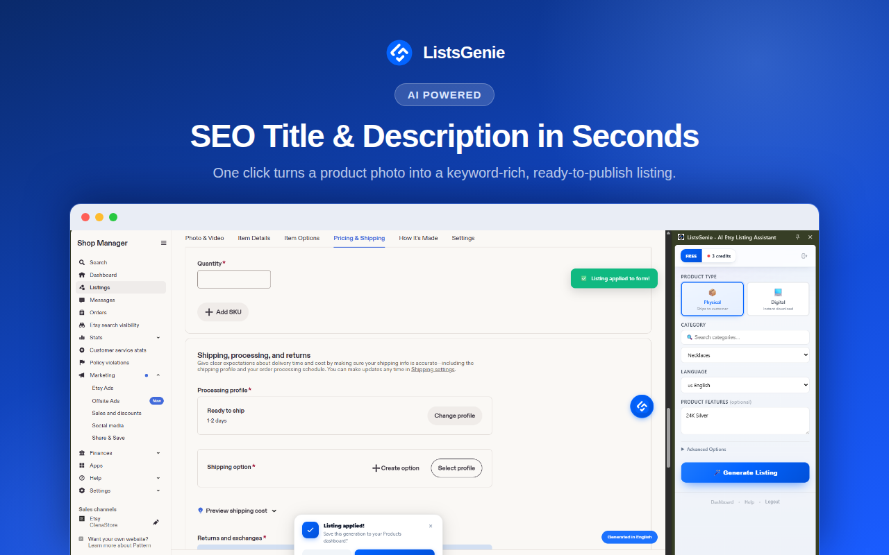 ListsGenie - AI Etsy Listing Assistant - 截图 1