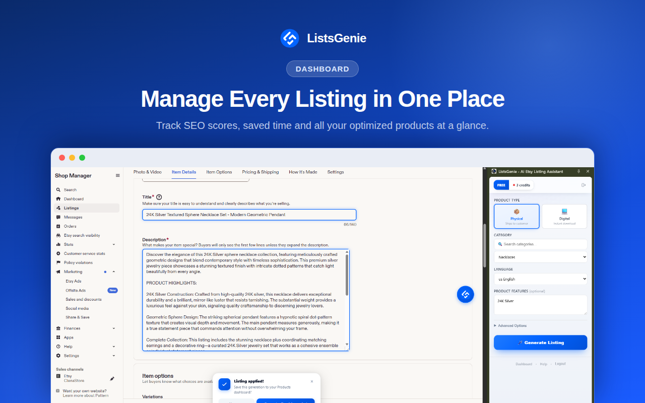 ListsGenie - AI Etsy Listing Assistant - 截图 3