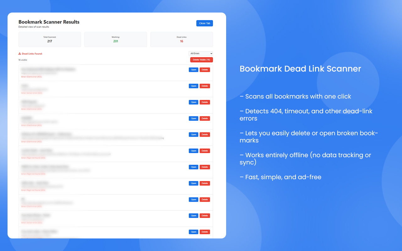 Bookmark Dead Link Scanner - 截图 1