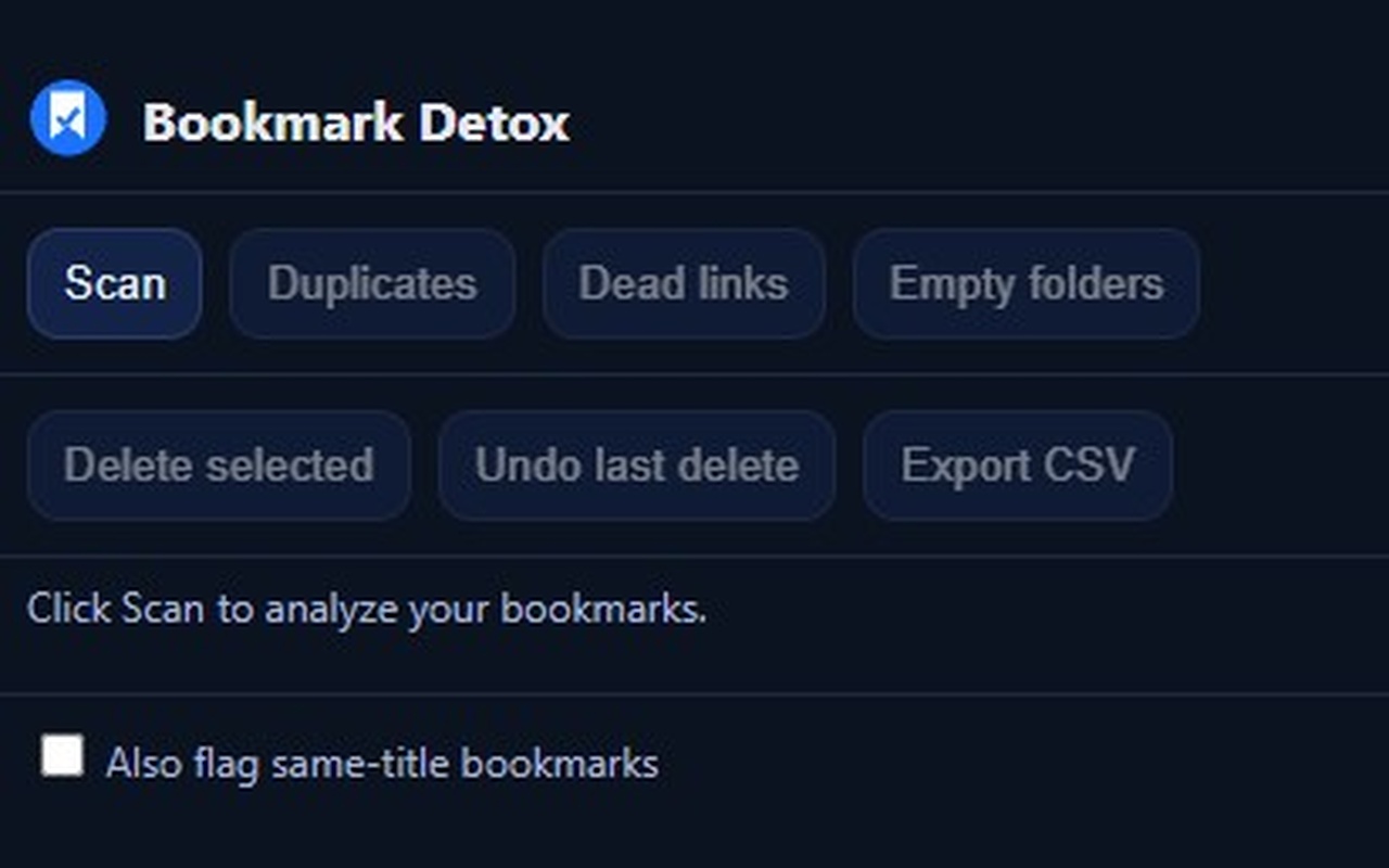 Bookmark Detox — dedupe & dead-link cleaner - 截图 1