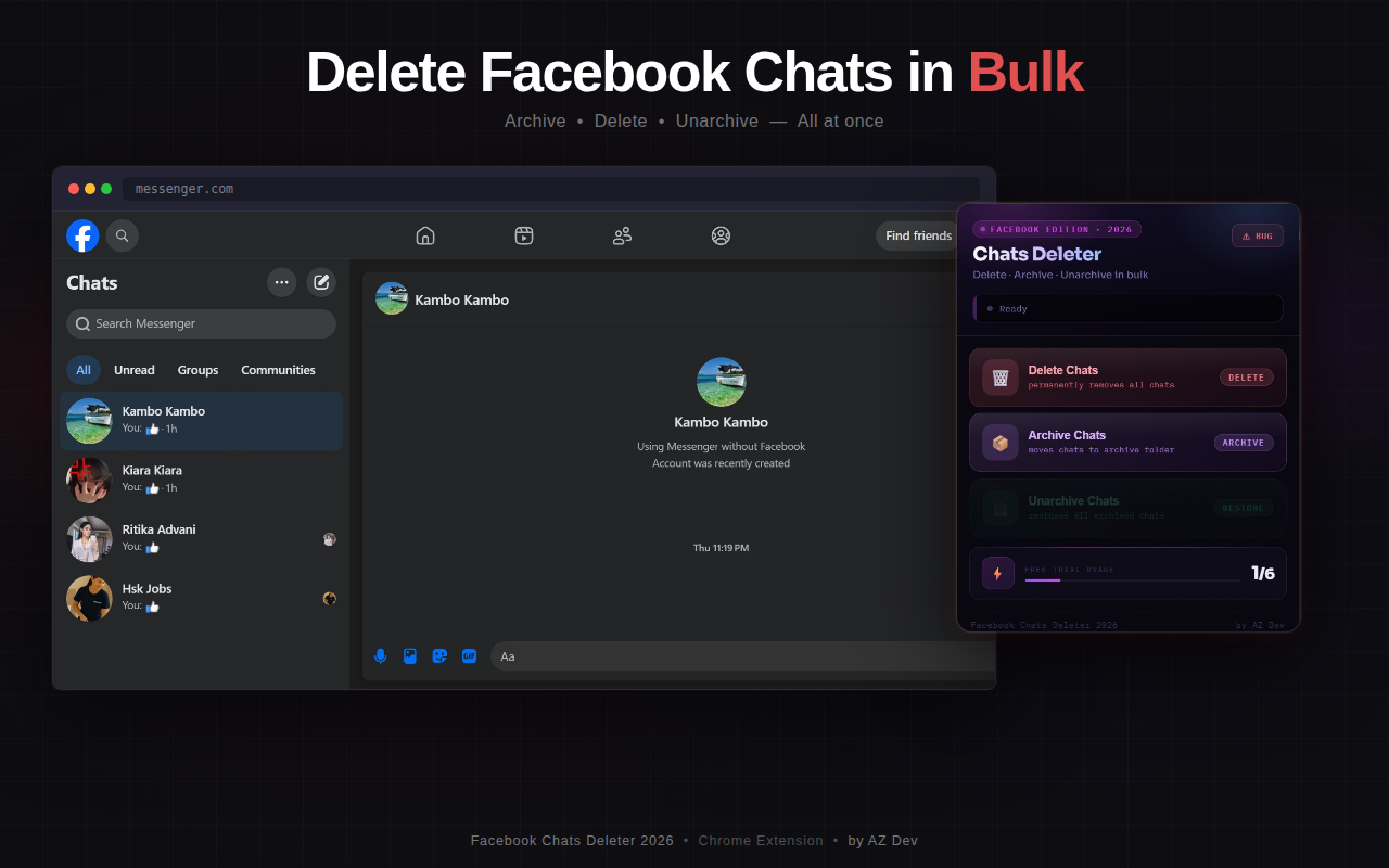 Facebook Messenger Cleaner — Bulk Delete All Messages - 截图 1