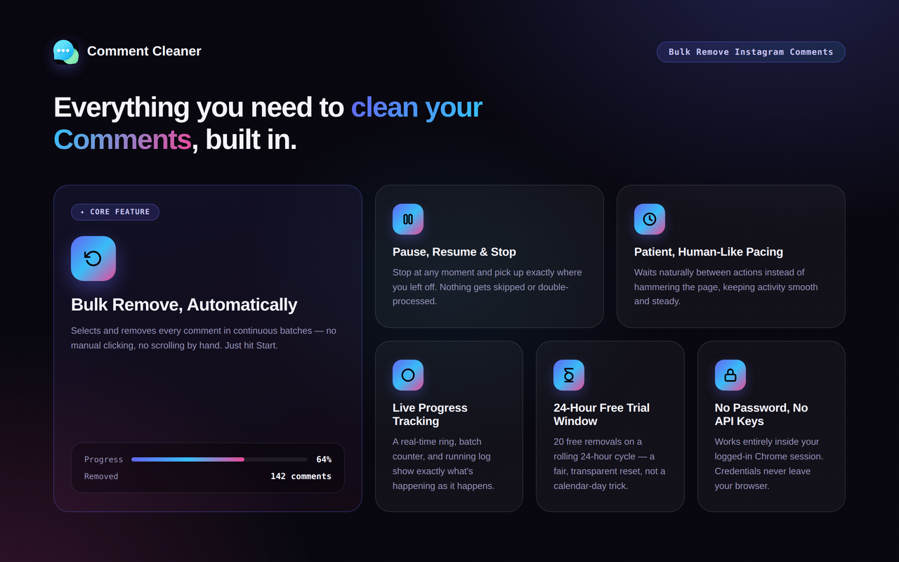 Comment Cleaner — Bulk Remove Instagram Comments - 截图 1