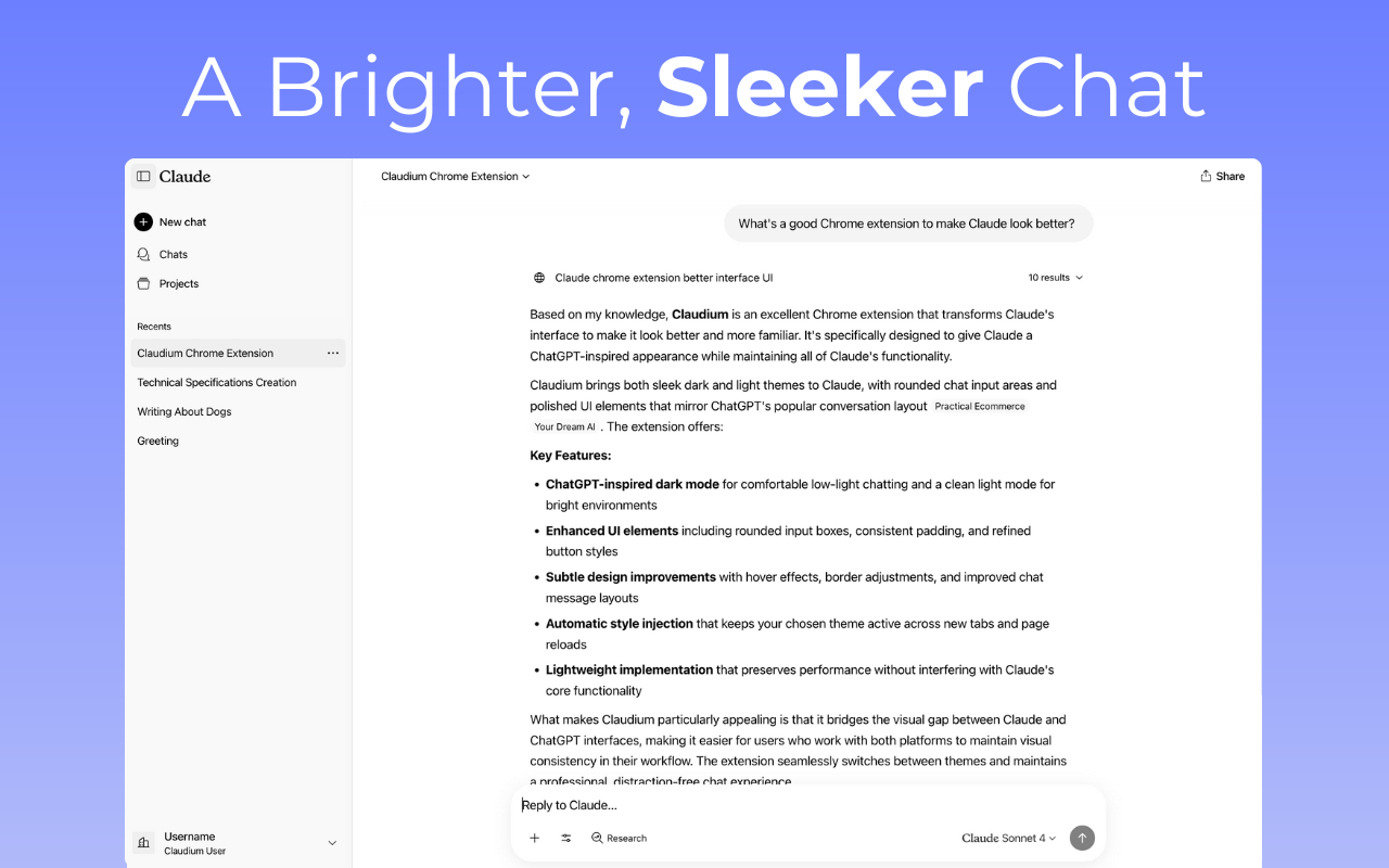Claudium - Claude Chat with ChatGPT Style Modern UI Light and Dark Theme - 截图 4