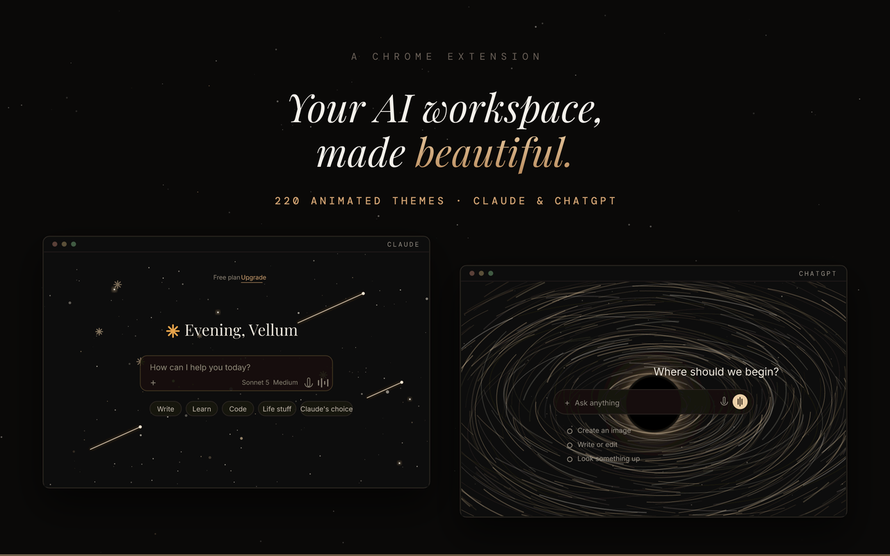 220 Animated Themes & Dark Modes for ChatGPT and Claude: Vellum - 截图 2