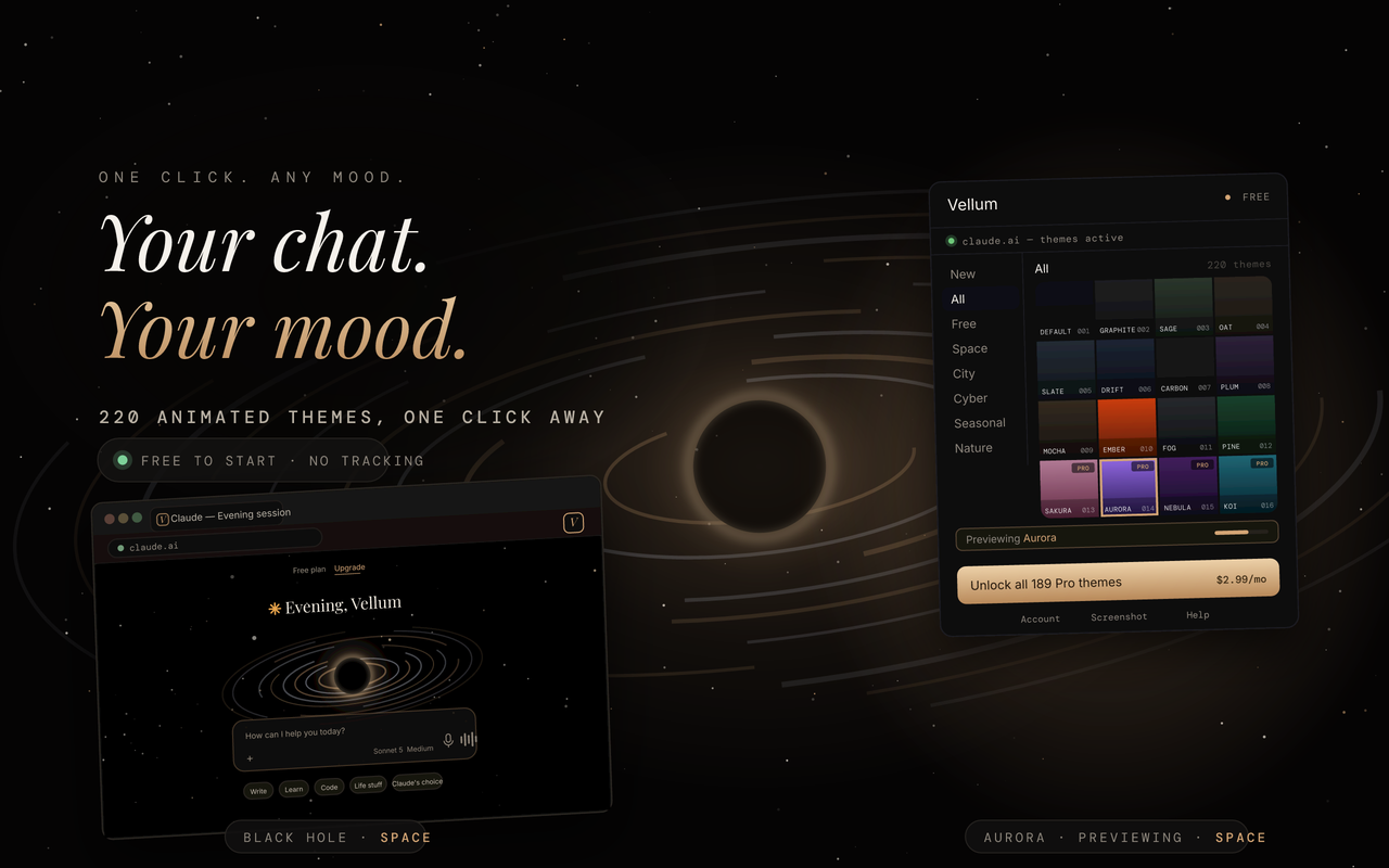 220 Animated Themes & Dark Modes for ChatGPT and Claude: Vellum - 截图 4