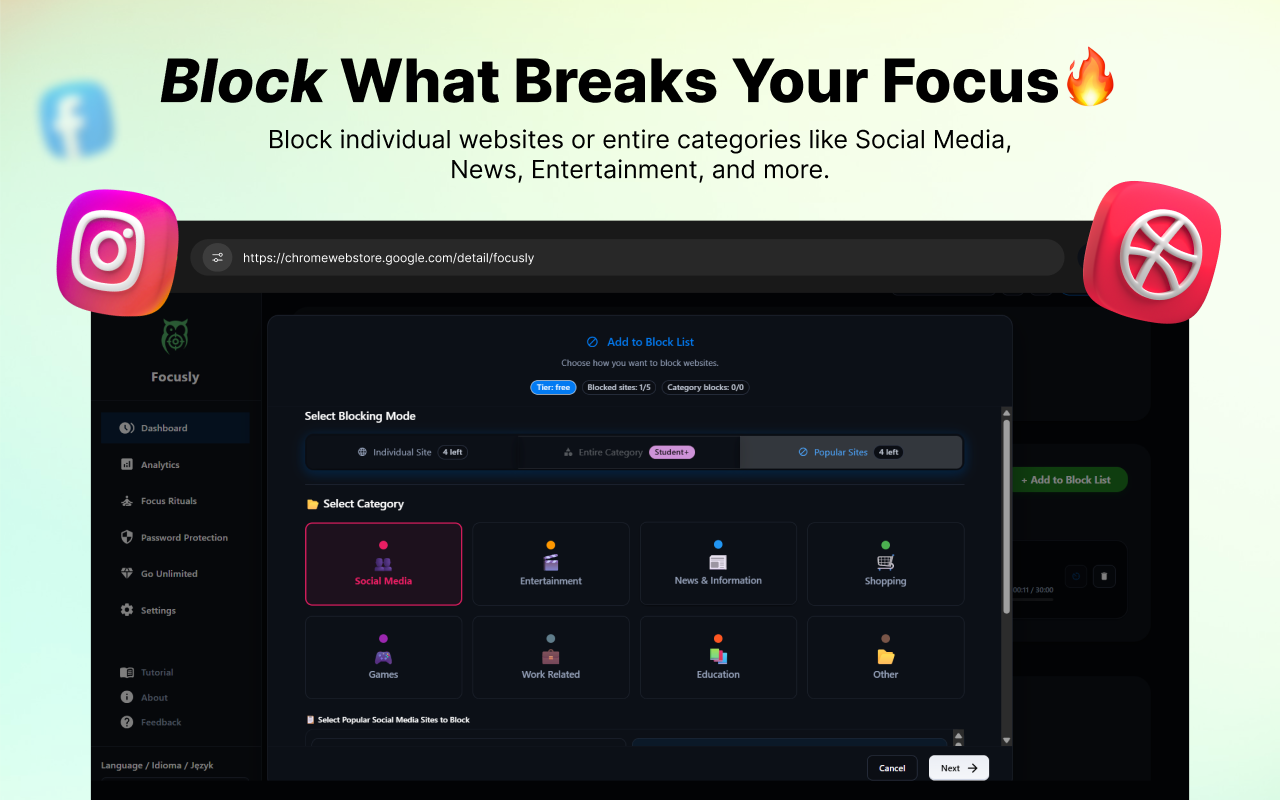 Focusly – Block YouTube Creators, Shorts & Distracting Websites - 截图 5