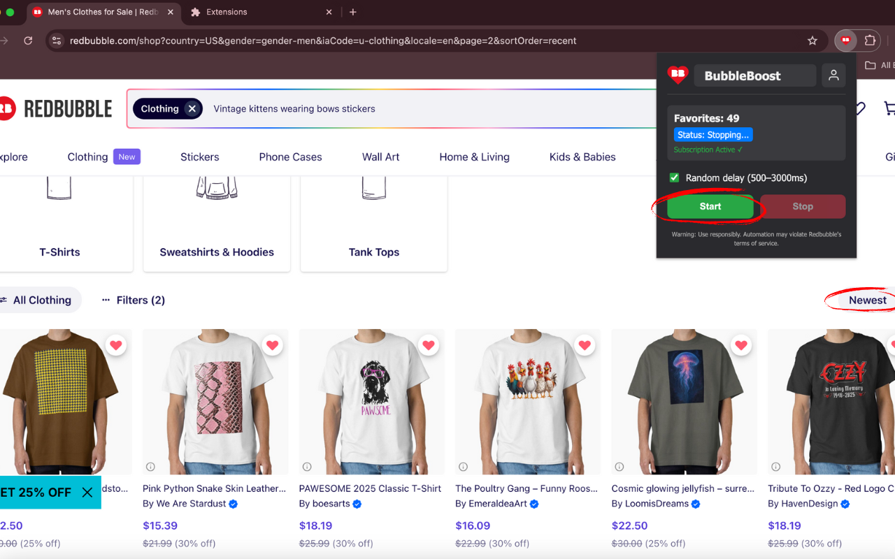 Redbubble Favorite Automation - BubbleBoost - 截图 3