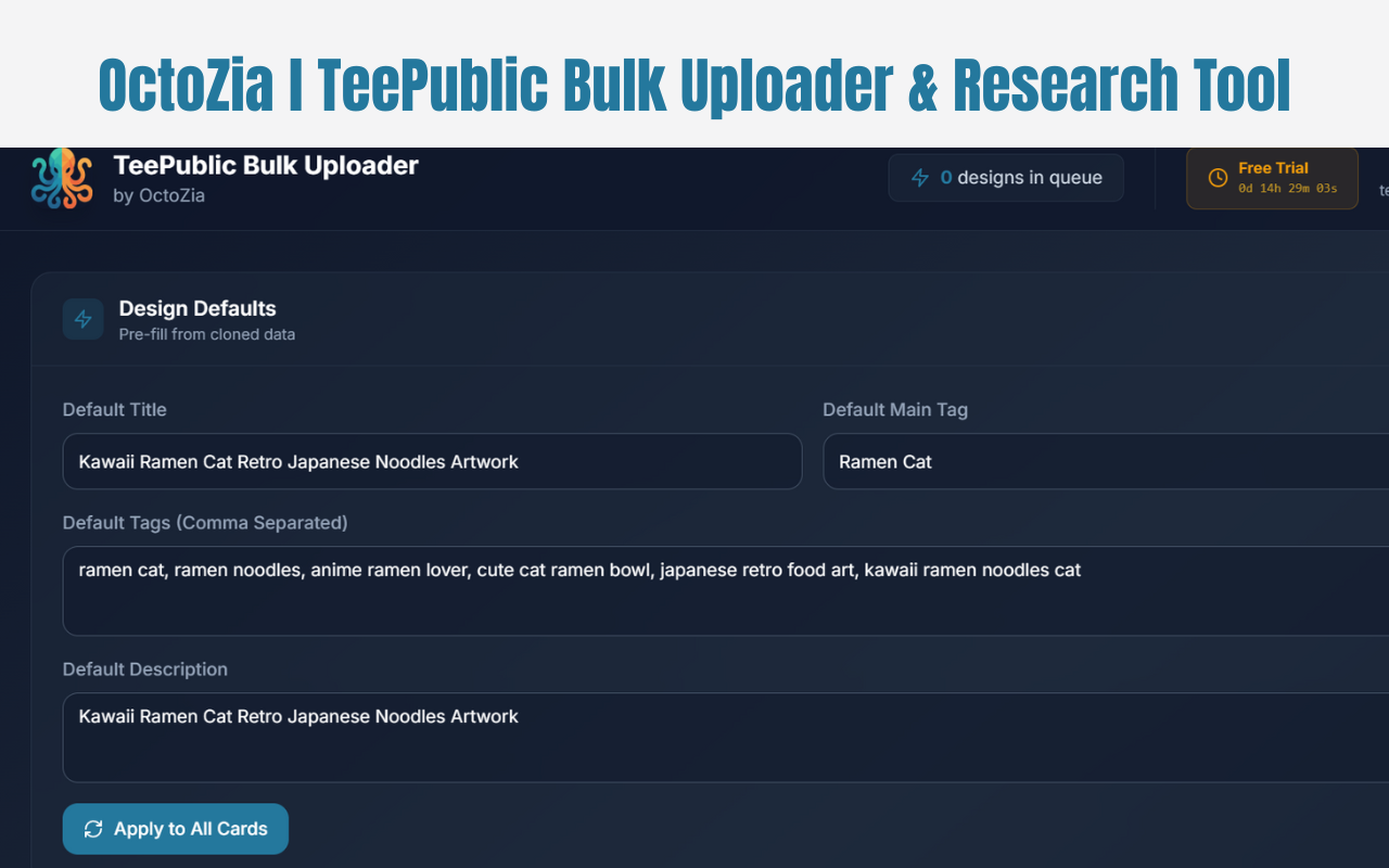 OctoZia | TeePublic Bulk Uploader & Research Tool - 截图 2