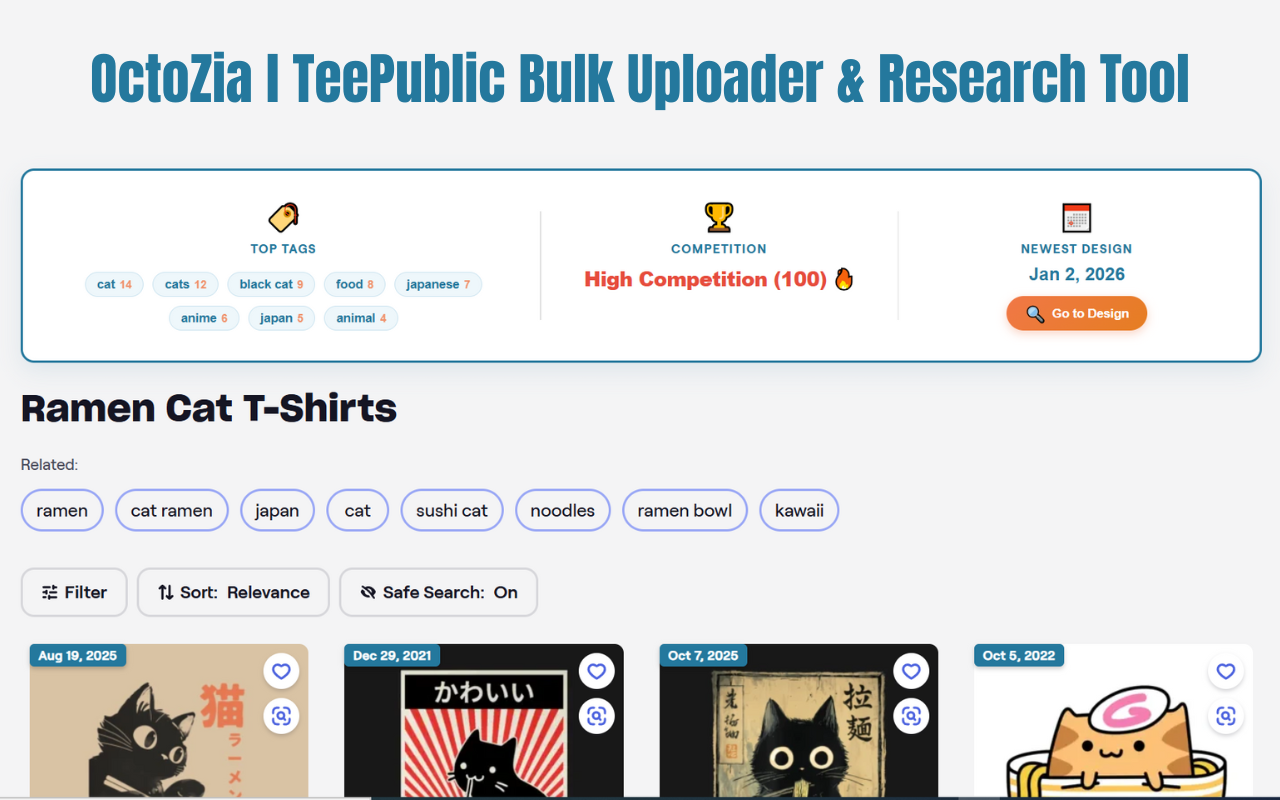OctoZia | TeePublic Bulk Uploader & Research Tool - 截图 3