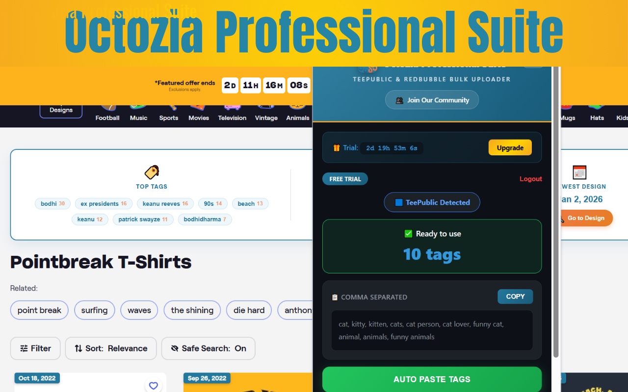 Octozia Professional Suite For TeePublic & RedBubble Bulk uploader - 截图 1
