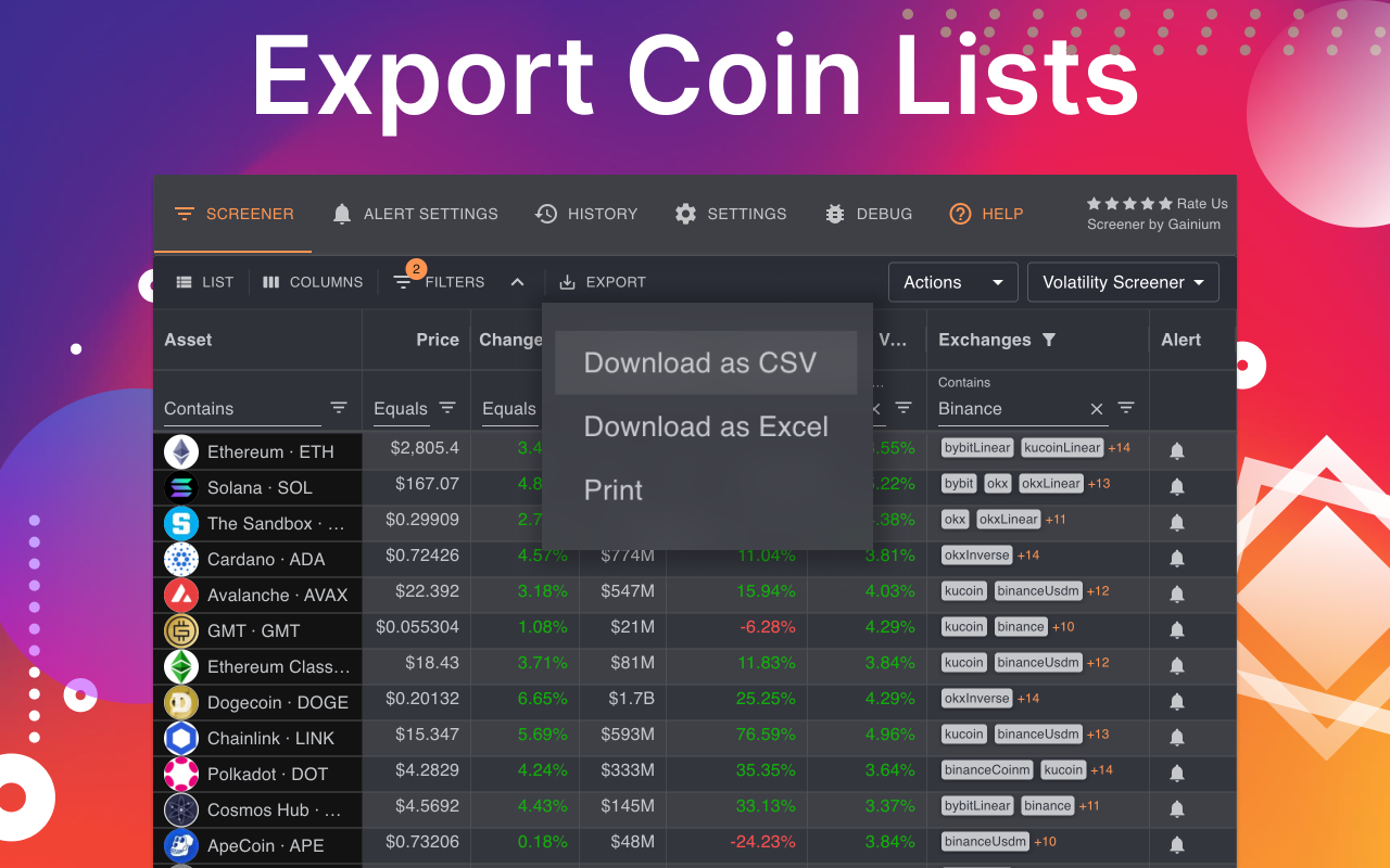 Crypto Alerts & Screener - Price, Volume & Volatility Monitor - 截图 2