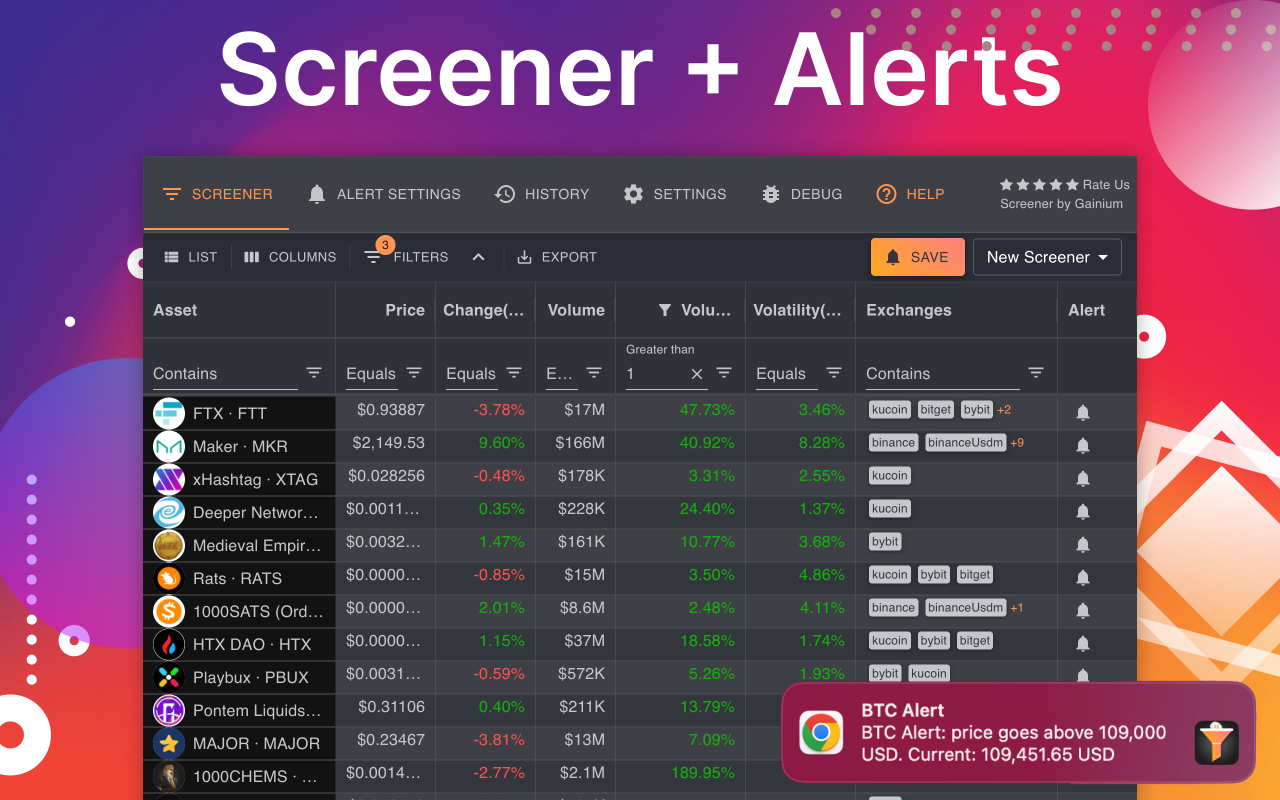Crypto Alerts & Screener - Price, Volume & Volatility Monitor - 截图 4