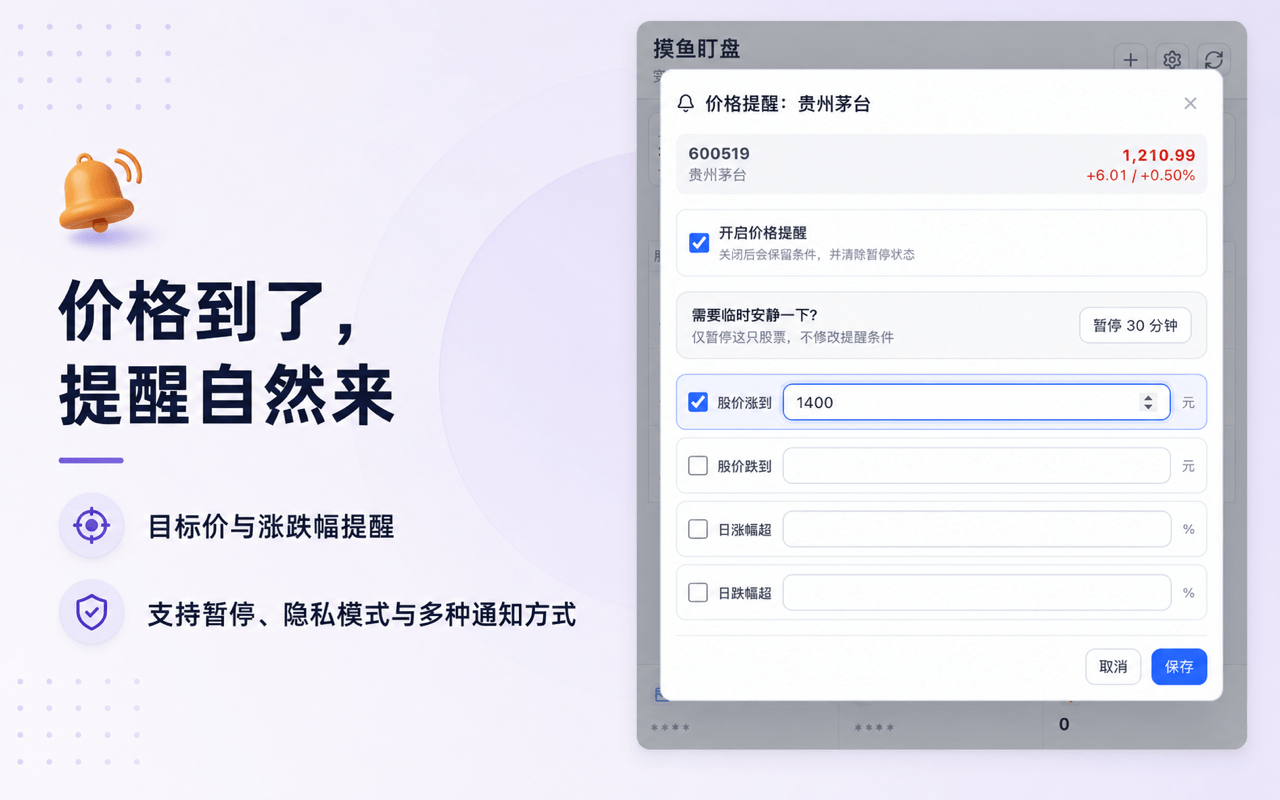 摸鱼盯盘 - A股实时行情提醒助手 - 截图 1