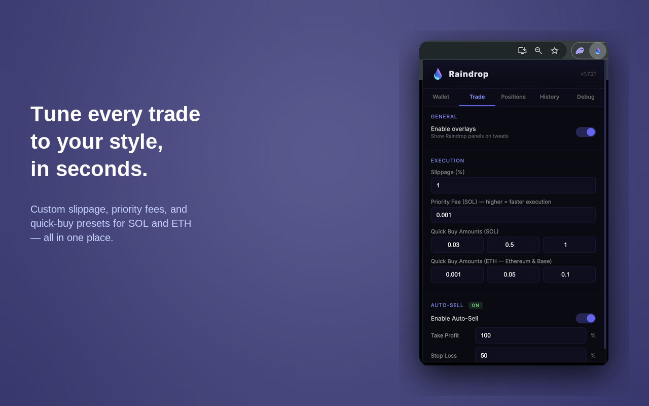 Raindrop — Self-custodial X Trading Overlay - 截图 1
